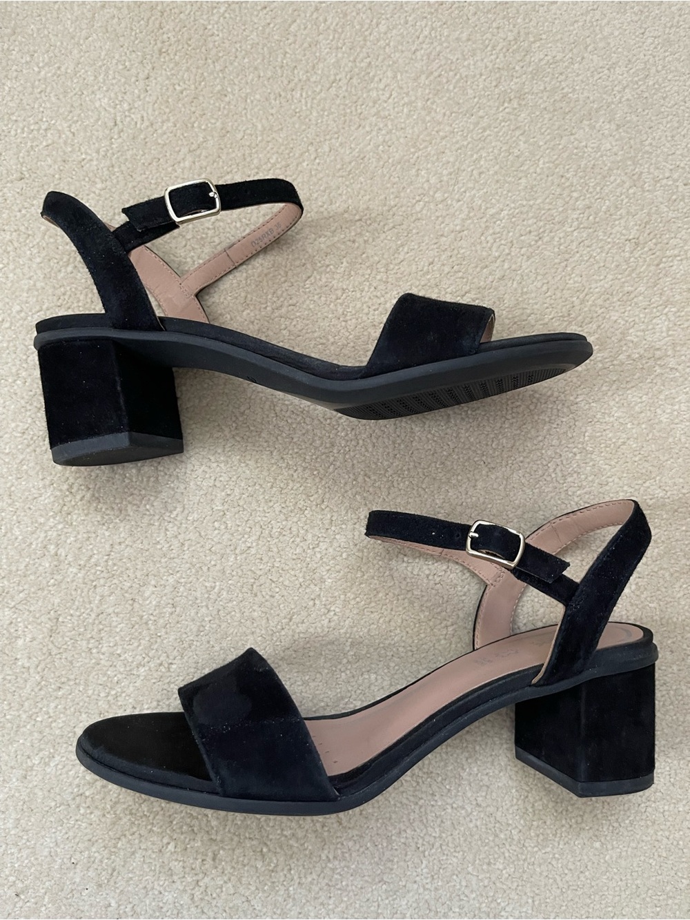 Geox Block Heel Sandals Black Suede Italian Size 6